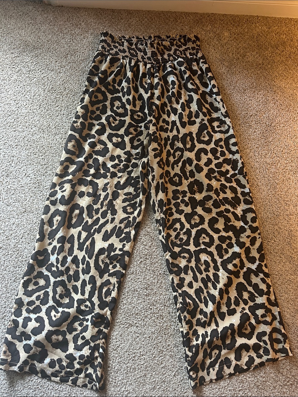 SHEIN Beige and Black Leopard Print Wide Leg Trousers